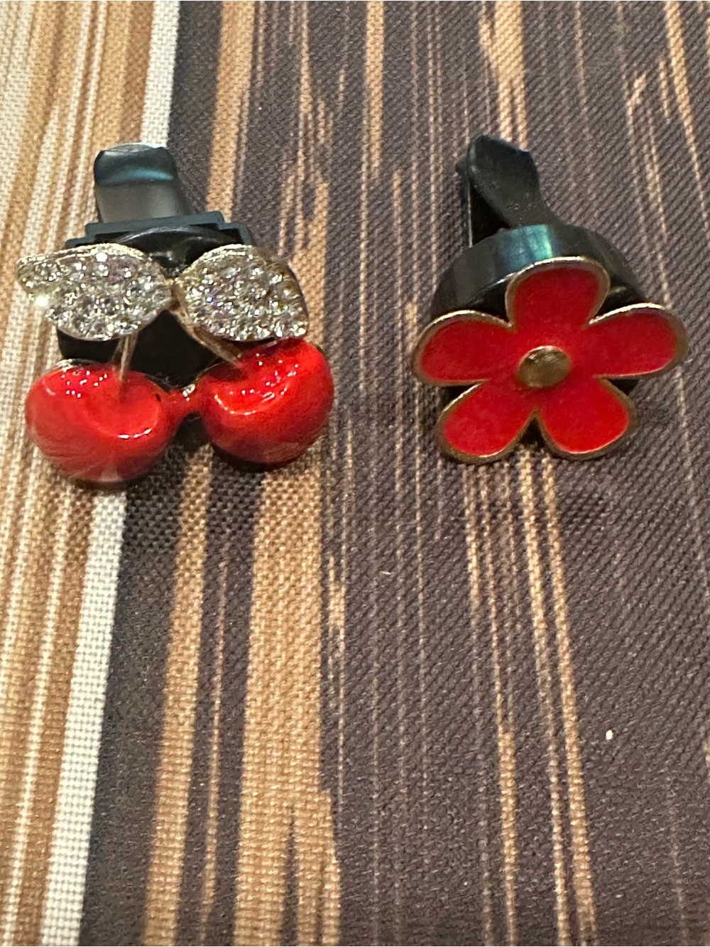 Red Rhinestone Cherry & Flower Car Heater Vent Clips